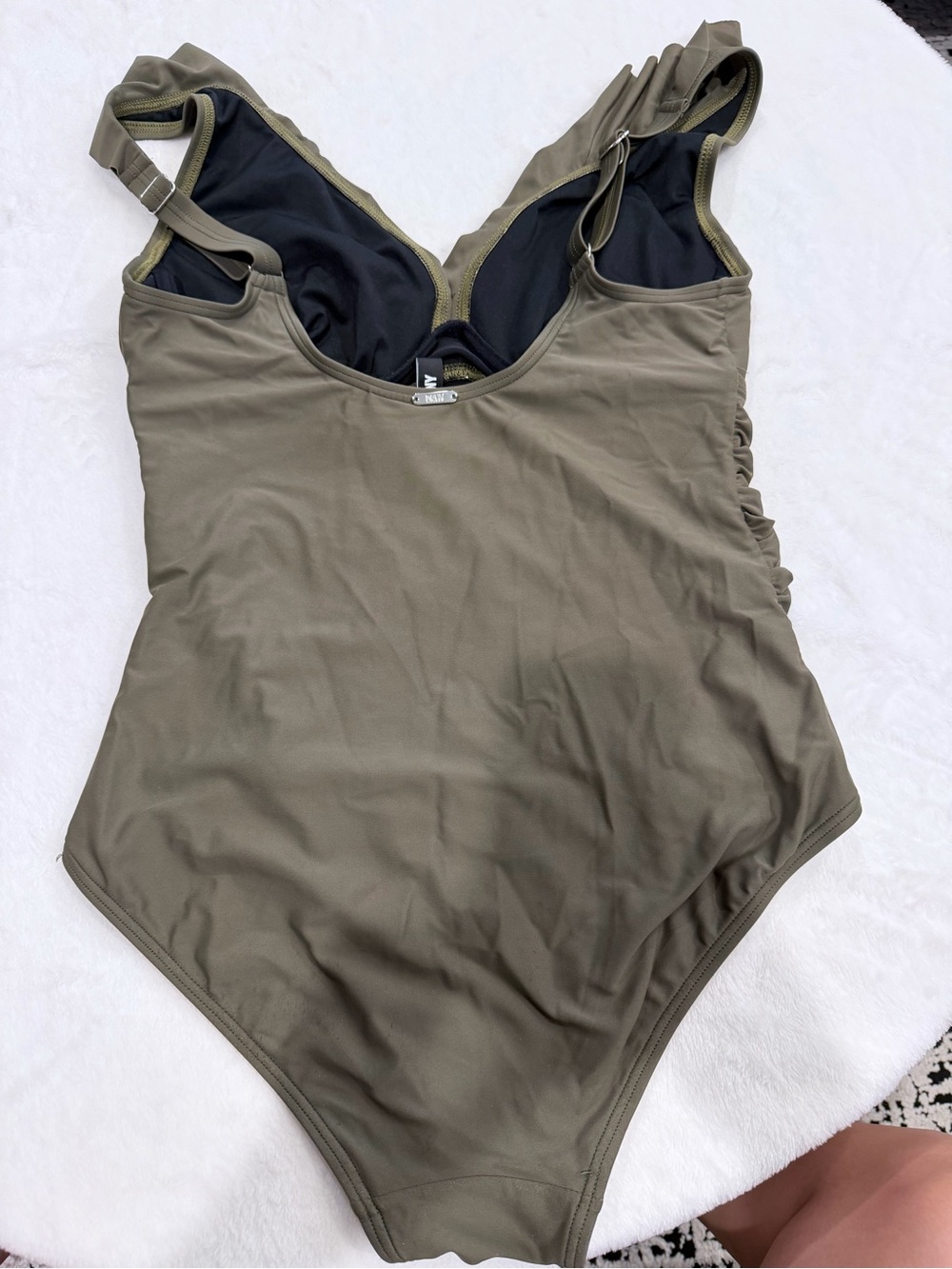 DKNY Olive Green One-Piece Swimsuit with Ruching - Picture 2 of 3